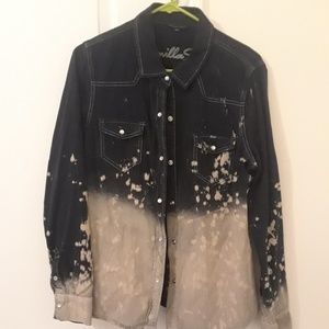 Bleach Distressed Washed Denim Shirt